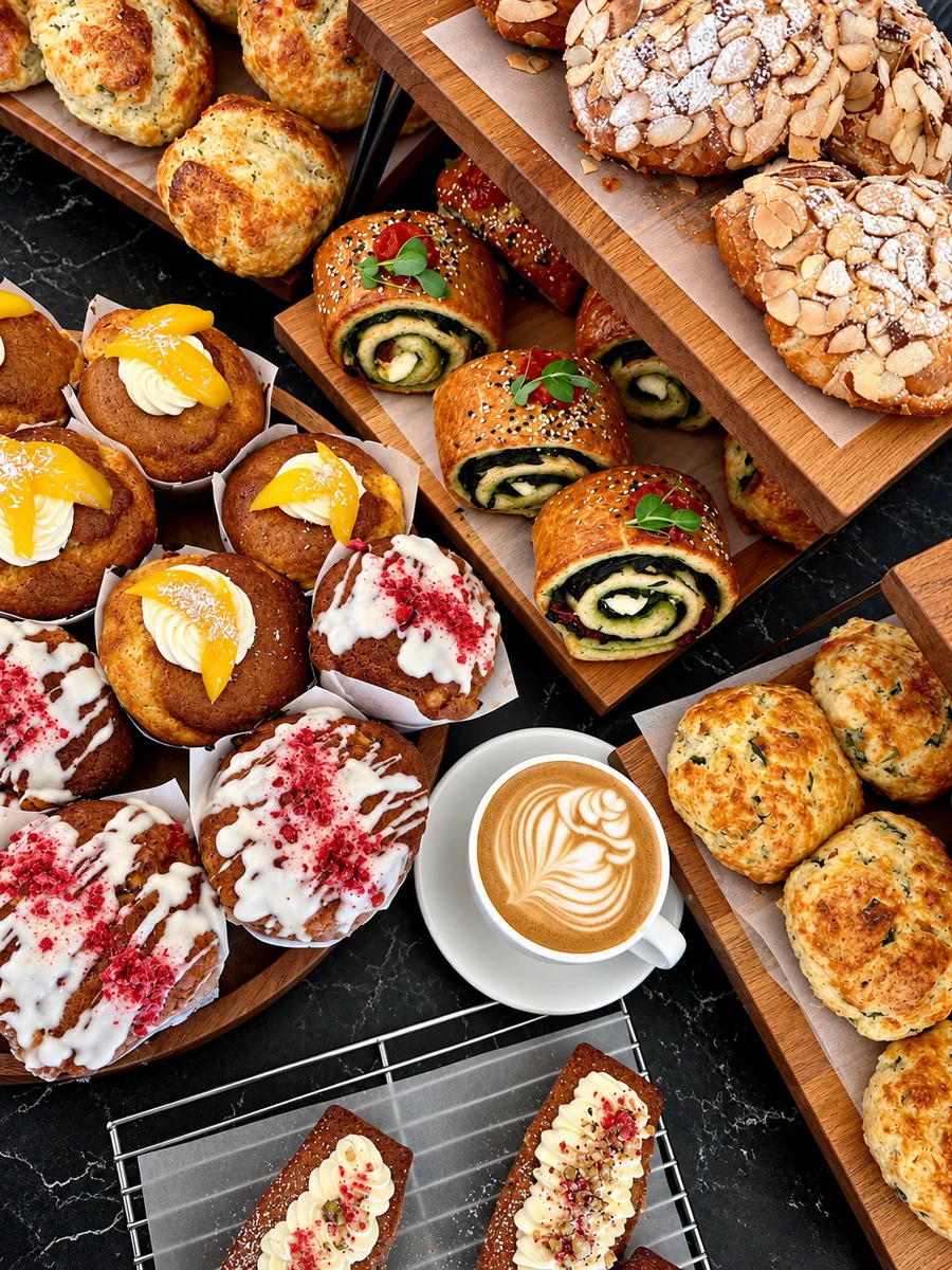 Fresh cabinet bakes and coffee at Zone Cafe