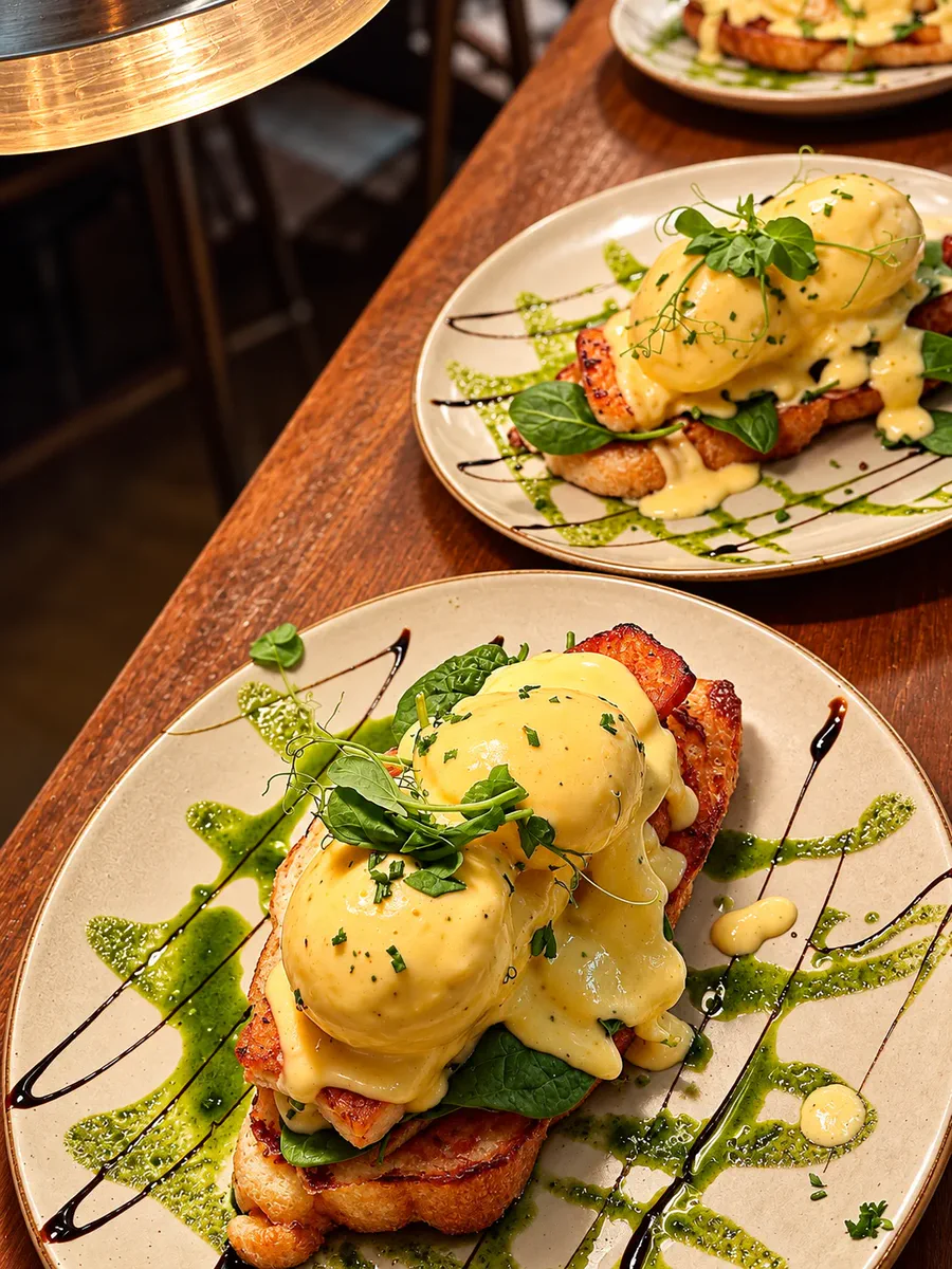 Brunch plates with eggs and hollandaise at Zone Cafe